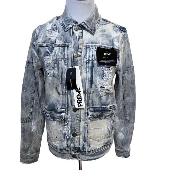 Preme NWT Light Stone Wash Jean Jacket Men M - Picture 1 of 16